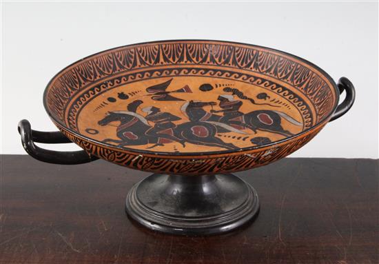 A Greek attic style kylix, a 19th century reproduction, 28cm, repairs